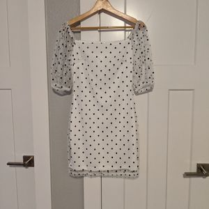 Polka dot sheer puff short sleeve bodycon dress